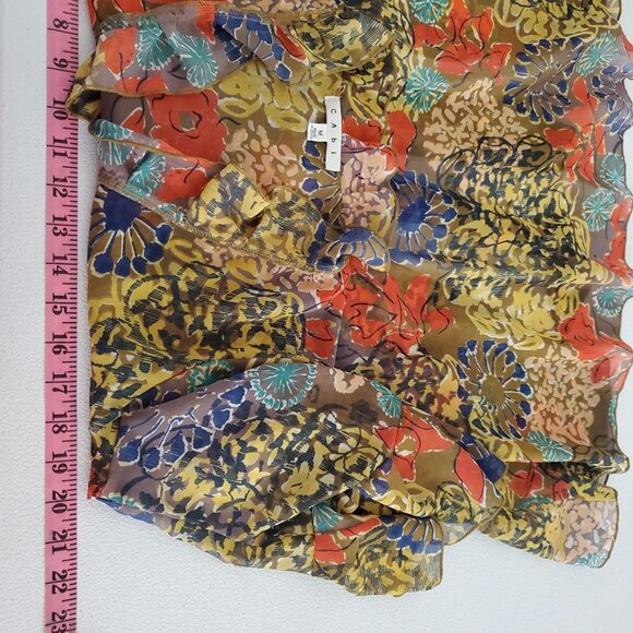 Cabi Womens Floral Abstract Sheer Ruffle Tie Front Blouse Size M Art To Wear - Picture 7 of 10